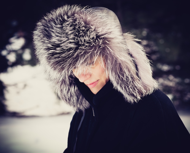 woman wearing a fur hat